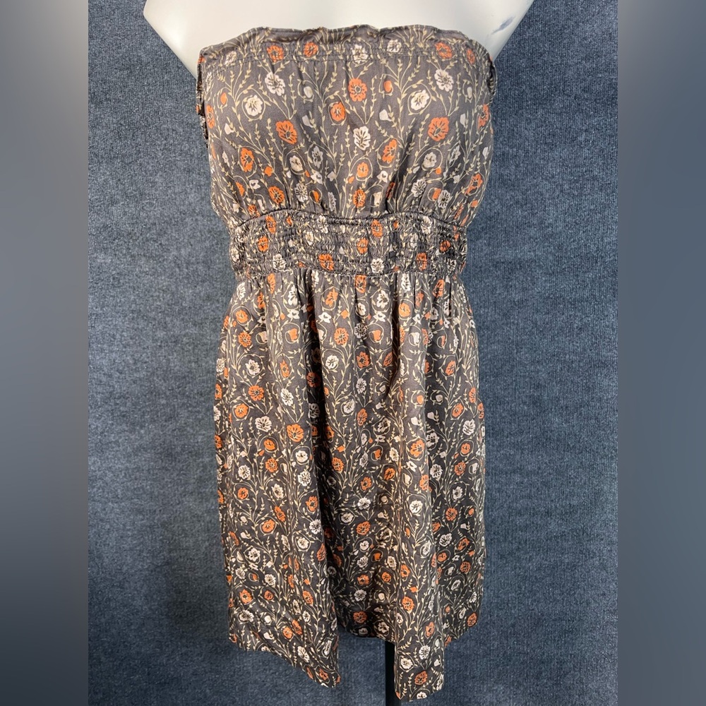 Free‎ People Women’s 6 Vintage Y2K Floral Brown Boho Babydoll Smock Mini Dress